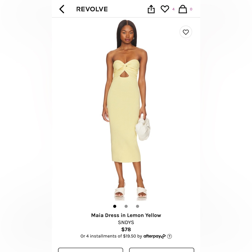 Revolve SNDYS yellow strapless midi dress size XS